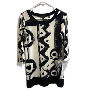 Eva Varro Black White Abstract Art Tunic Top Women’s Size S Artsy Lagenlook